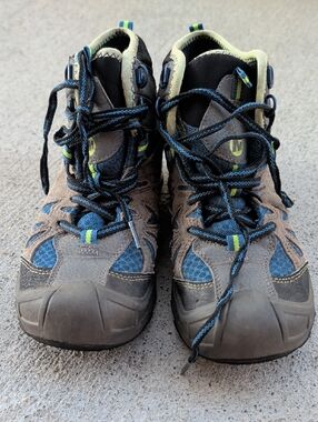 Kids Trail Hiking Boots - Blue & Gray- Capra Mid Waterproof Boys 3.5m Leather